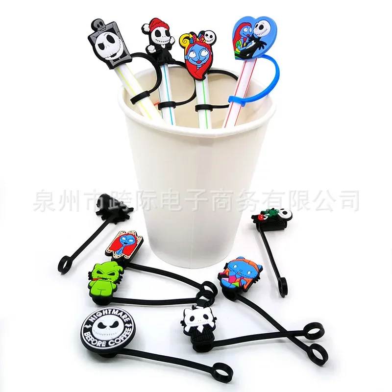 Nightmare Before Christmas Straw Cover Cap Cartoon Drink Straw Plug Reusable Dustproof Splash Proof Drinking Cup Straw Cap Gift