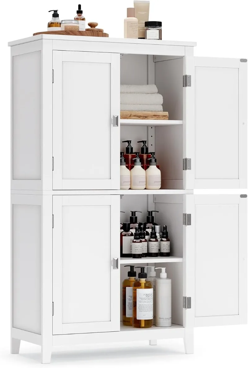 

Floor Storage Cabinet, Freestanding Storage Unit with 4 Doors, Adjustable Shelves, 11.8 x 23.6 x 43.3 Inches