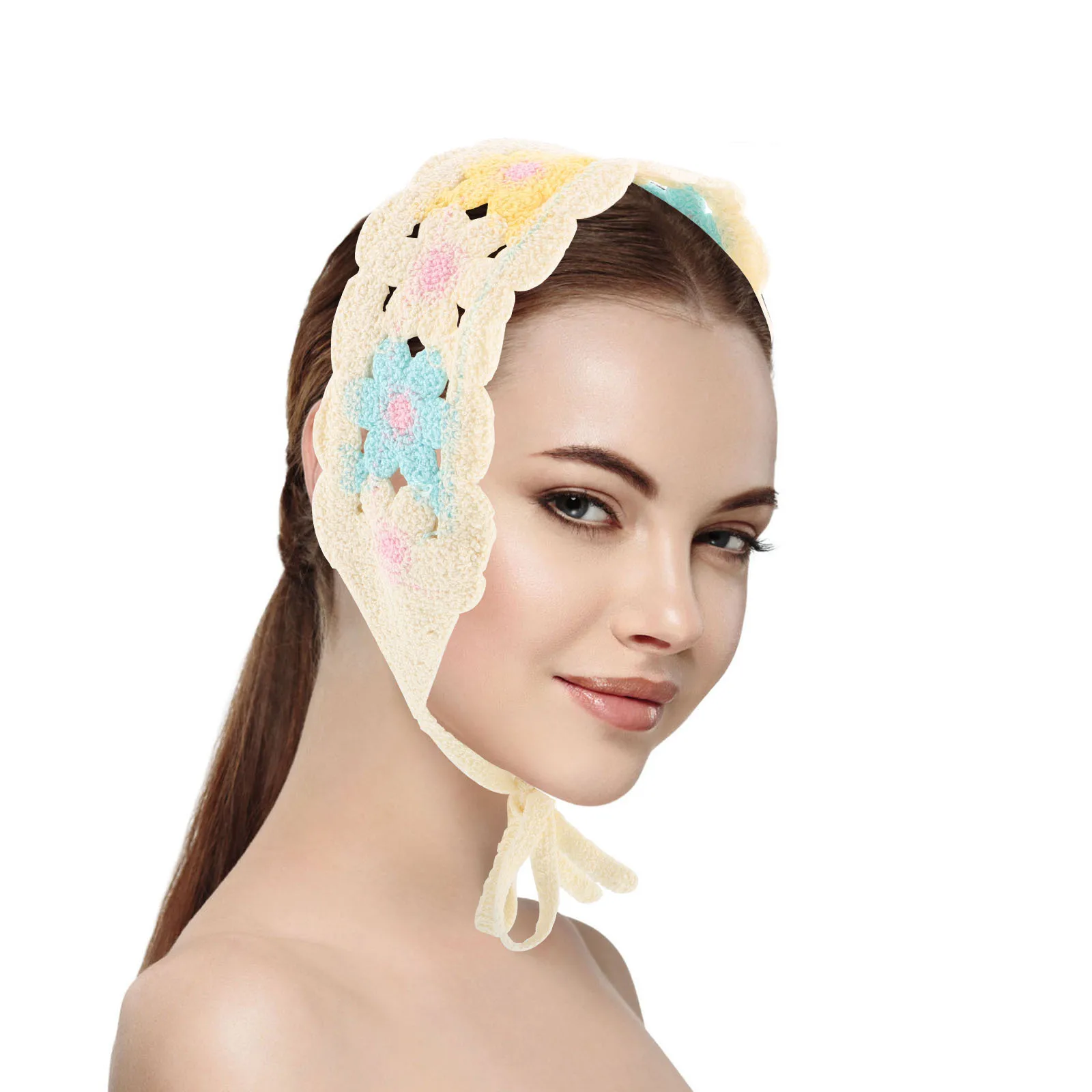 وشاح رأس كبير على الطراز الريفي للنساء من البوليستر الناعم على شكل مثلث، غلاف شعر متعدد الاستخدامات لحفلات السفر الرياضية الخارجية، زهور #3