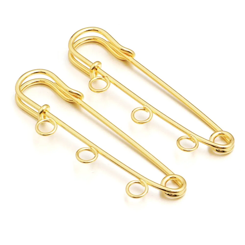 

2000 pcs 50mm Customizable Gold Color Safety Brooch Pins With 3 Loops