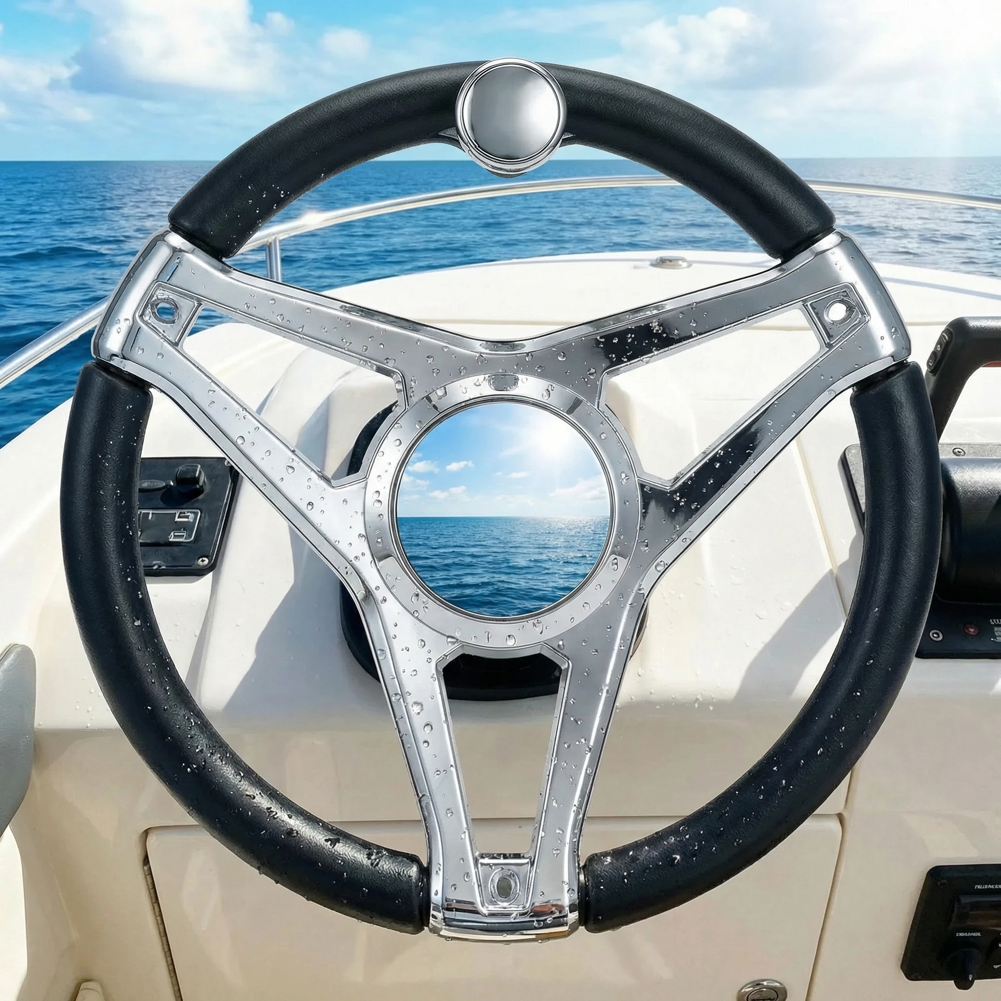13-1-2-inch-dia-boat-steering-wheel-3-spoke-marine-steering-wheel-for-seastar-and-verado-with-turning-knob