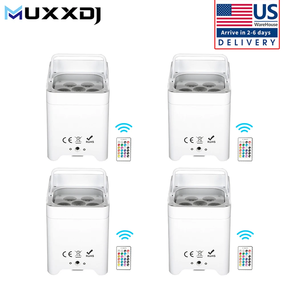 

4 Pack 6x18w RGBWAUV LED Battery Par Light Wireless DMX512 Wall Light for Party DJ Disco Concert Theater