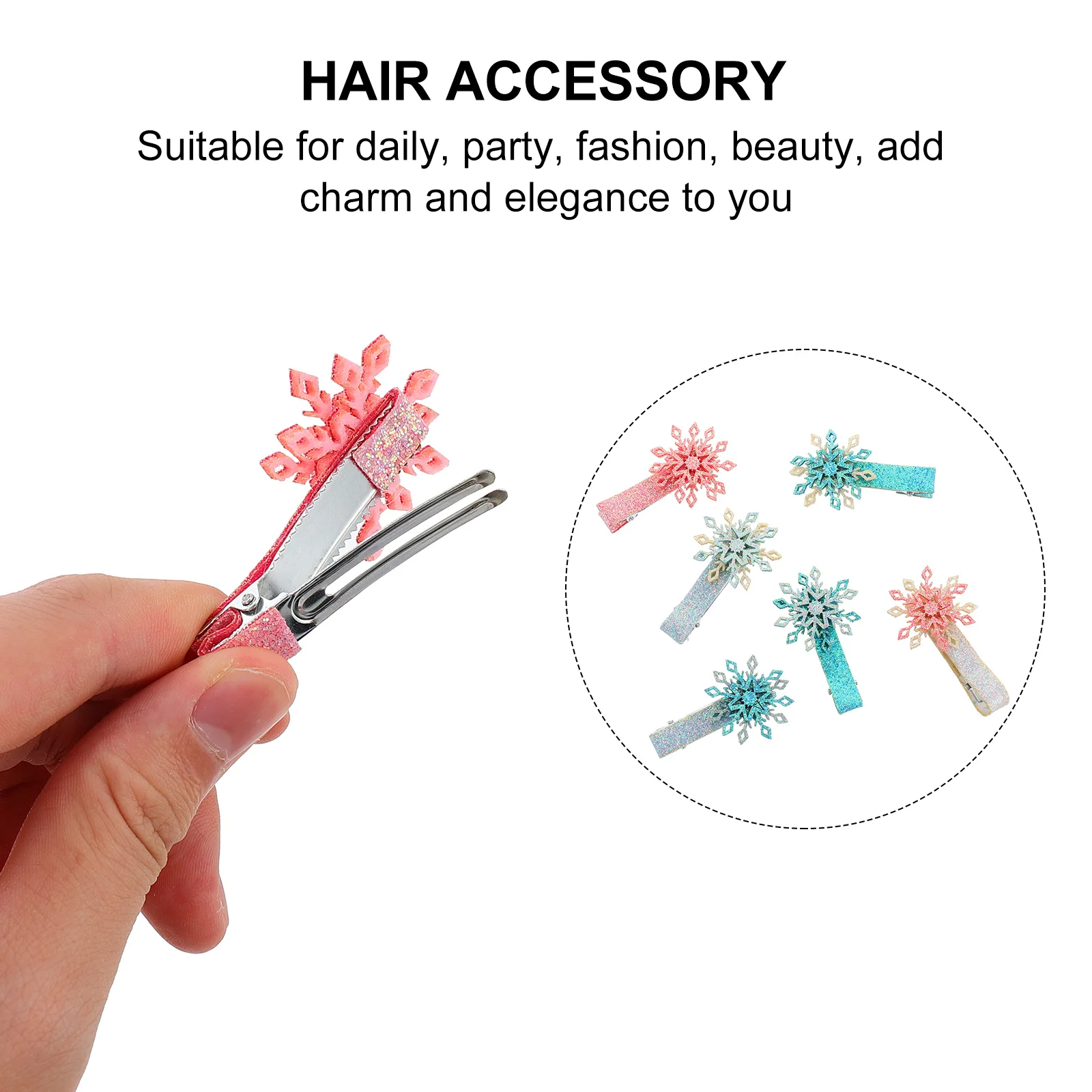 

6pcs Snowflake Hair Clips Baby Girls Toddler Durable Elegant Hairpins Accessories Decorative Party Wear Barrettes Headwear