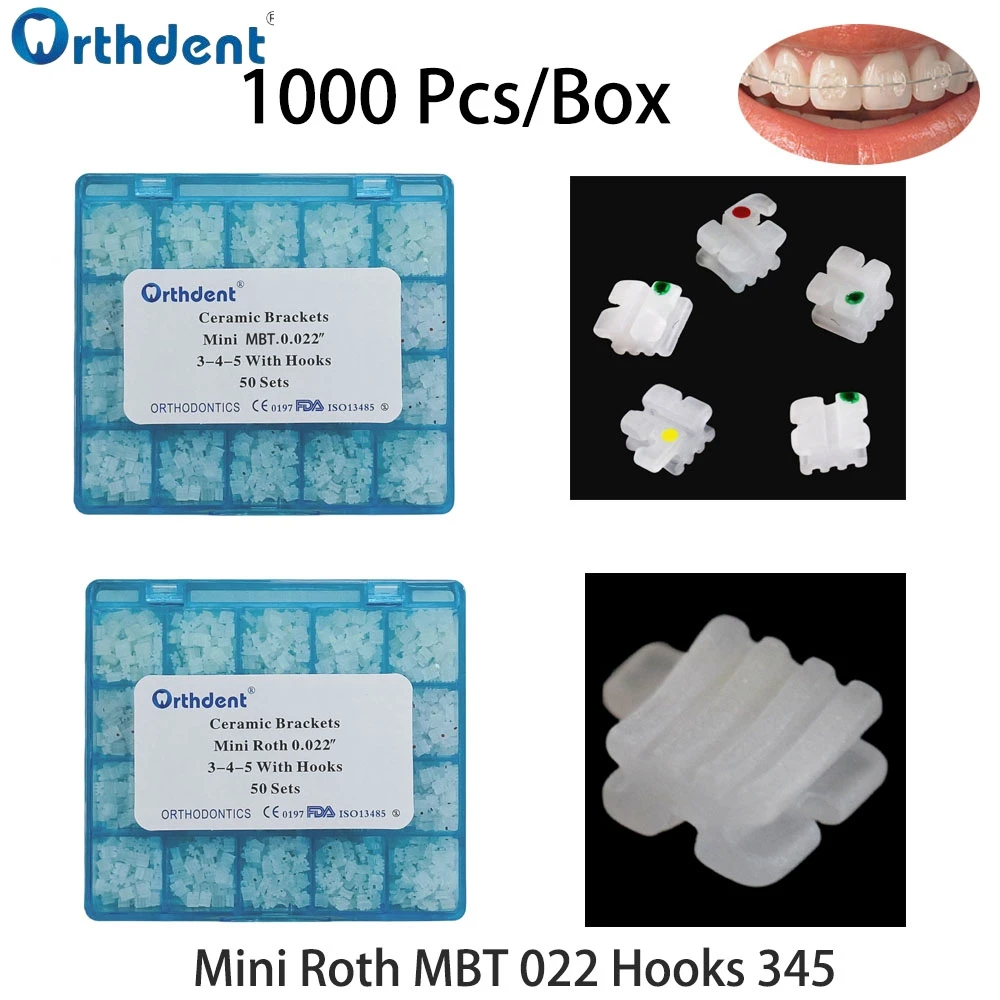 1000 Pcs/Box Dental Ceramic Brackets Orthodontics Correction Braces Mini Roth MBT 022 Hooks 345 Dentistry Materials For Teeth