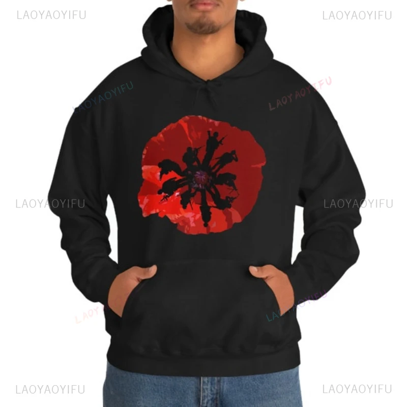 Remembrance Day Warm Hoodie Soldier Silhouette Remembrance Parade Lest We Forget Lost At War Sweatshirt Man Drop Shoulder Hoody