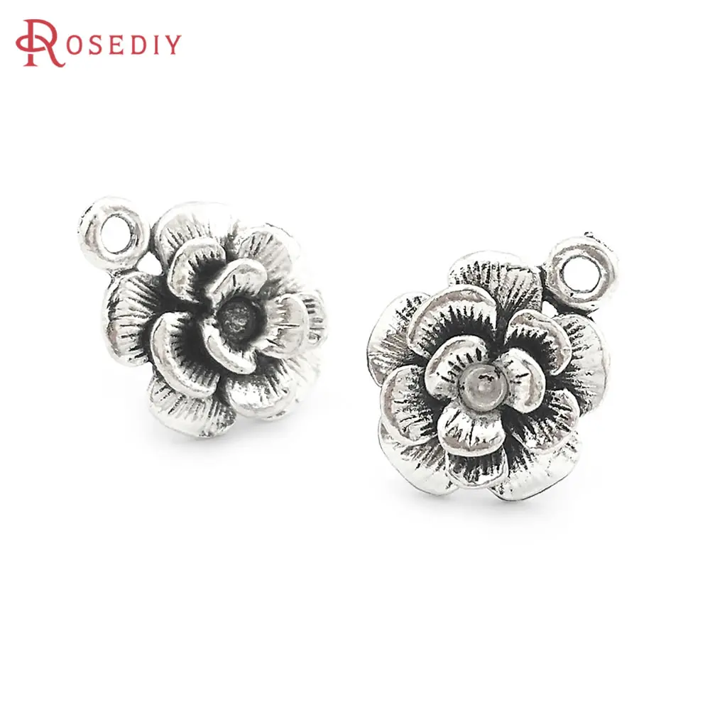 20PCS Antique Bronze Color Alloy+Steel Needle Flower Stud Earrings Diy Jewelry Making Supplies Earrings Accessories for Women