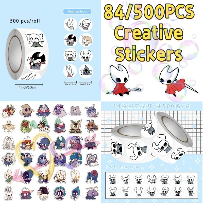 500 Stück Hollow Knight Kreative Cartoon-Emojis Aufrollbare Aufkleber Niedliche und Lustige Konto-Sticker