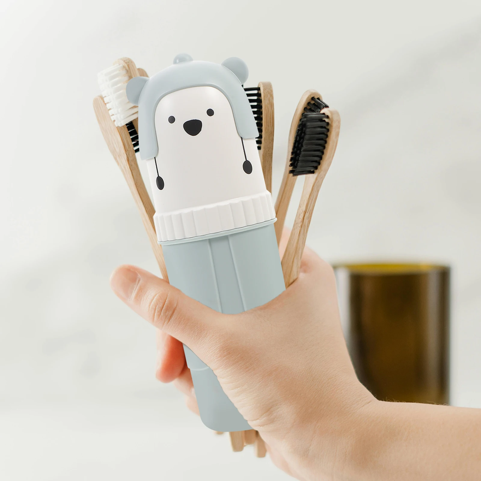 

Cartoon Bear Toothbrush Holder Portable Travel Case Pink Plastic Dental Storage Box for Kids Bathroom Accessories Toothpaste