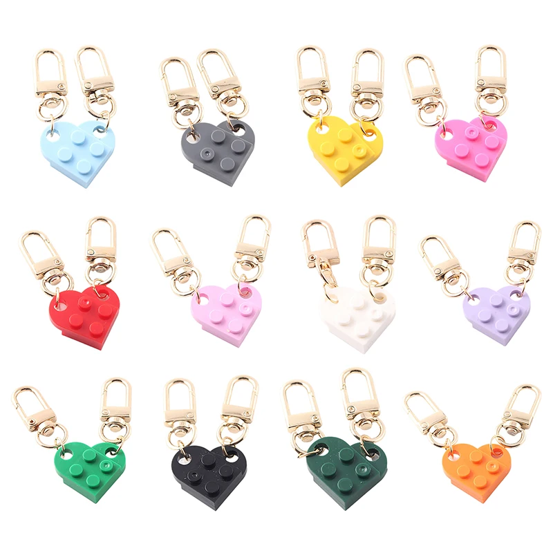 2Pcs Love Heart Brick Keychain for Couples Friendship Women Men Jewelry Gift KeyChains