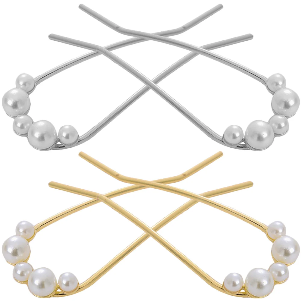 4 Pcs Hair Accessories Hairpin Miss Jewelry Bun Pins with Pearls Alloy French for Thick