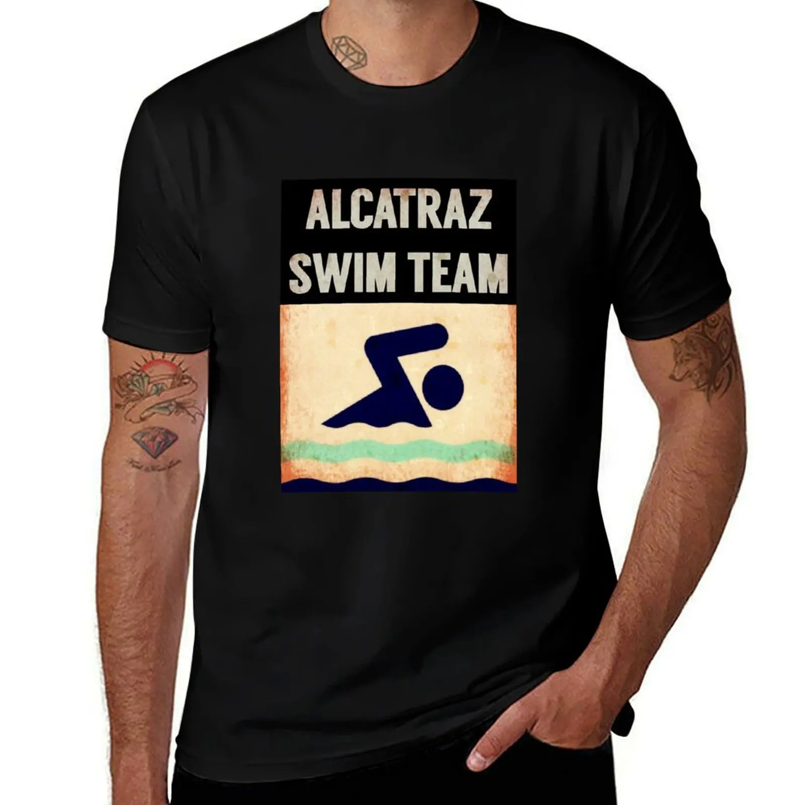 

Футболка Alcatraz Swim Team с графическим рисунком, винтажная футболка с синим замком, винтажная рубашка в стиле аниме, одежда для мужчин