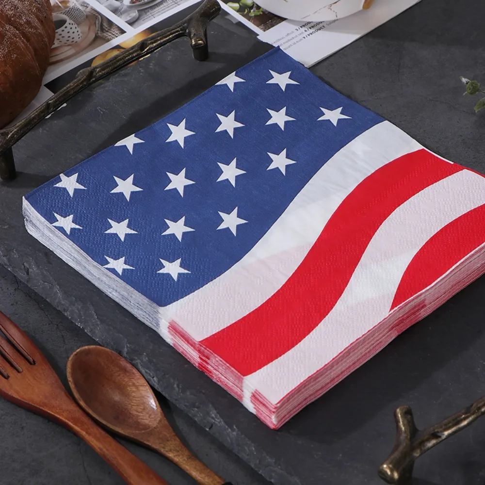 20pcs American Independence Day Paper Napkins Napkin Party Table Setting Paper Cafe Mouth Cloth for Anniversary Celebration