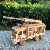 Model Fire Truck 119 Fire Extinguishing Truck Wooden Fire Truck Creative Exquisite Home Furnishings Bamboo and Wood Handicrafts