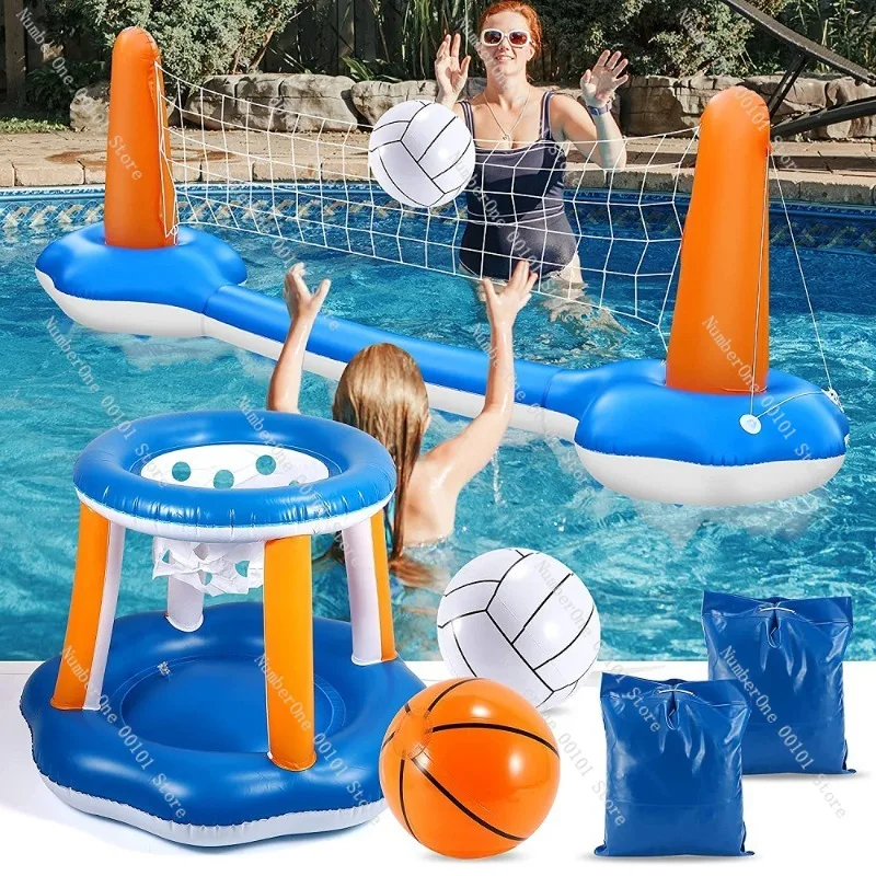 Volleyball Stand Basketball Set, Water Sports Leisure Toys, Multifunctional Volleyball Stand and Basketball Hoop for Fun