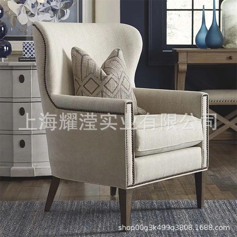 

Customized furniture American fabric single sofa living room casual linen soft bag sofa chair simple high back tiger chair