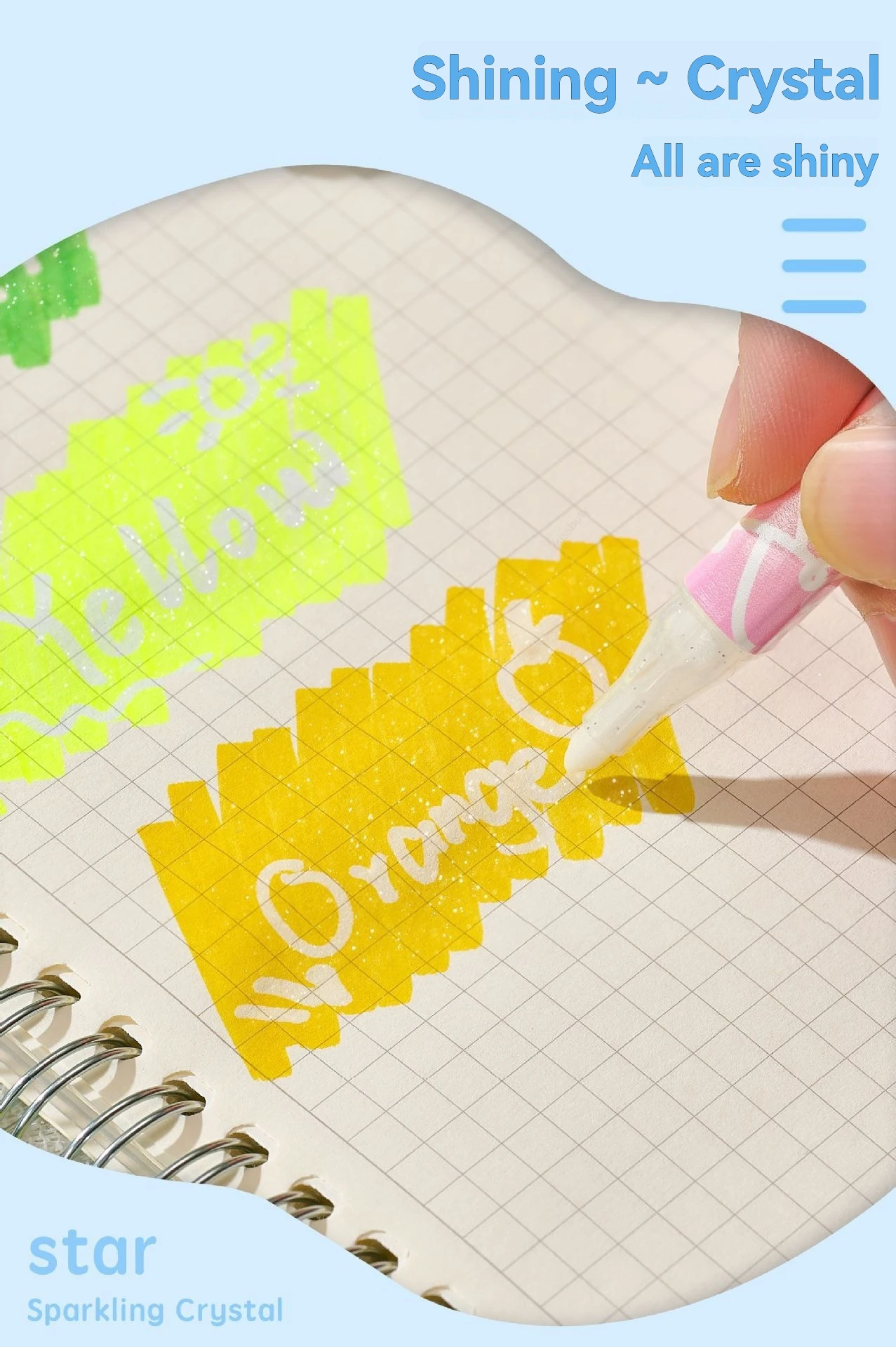 6/12 Farben Kawaii löschbarer Glitzer-Textmarker, Meißelspitze, Textmarker, Sammelalbum, bemalt, Schreibwarenzubehör – Detail 3