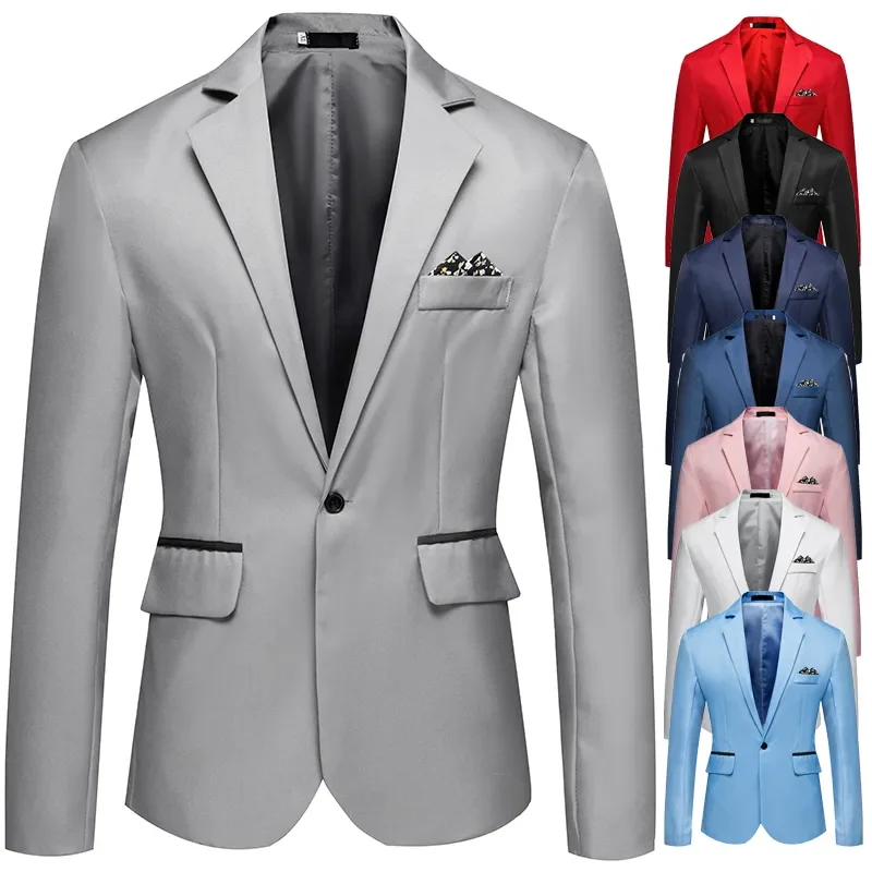 

8 Colors ! Men's Suit Business Casual No Iron Single Row Single Button Split Collar Wedding Party Coat Slim Fit Office Blazer