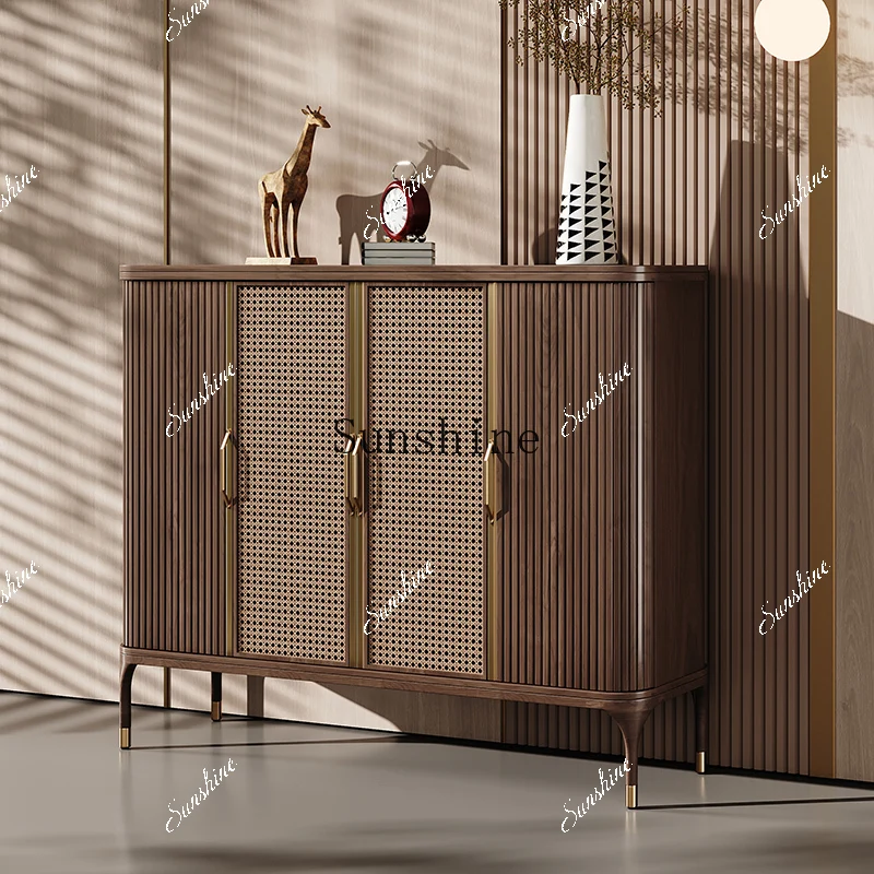 

Medieval living room against the wall Multi-layer storage/household rattan villa engraving storage cabinet FT