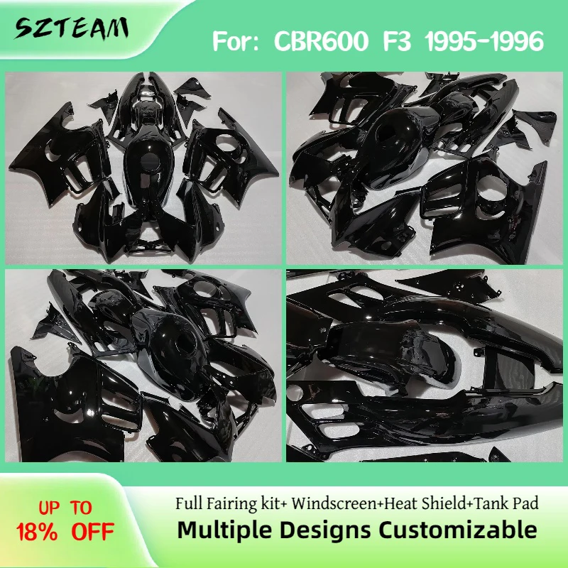 

Fairing Kit Perfect Fit for Honda CBR 600F3 1995 1996 Glassy Black Motorcycle Scooter Plastic Body Set Fairings CBR600F3 95 96