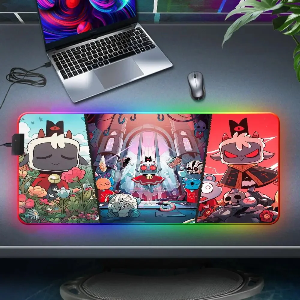 RGB Anime C-Cult of Lambs Pc Game Cabinet Speed Desk Computer Office Accessory Rubber Mouse Pad Cartoon Luminescence Keyboardpad