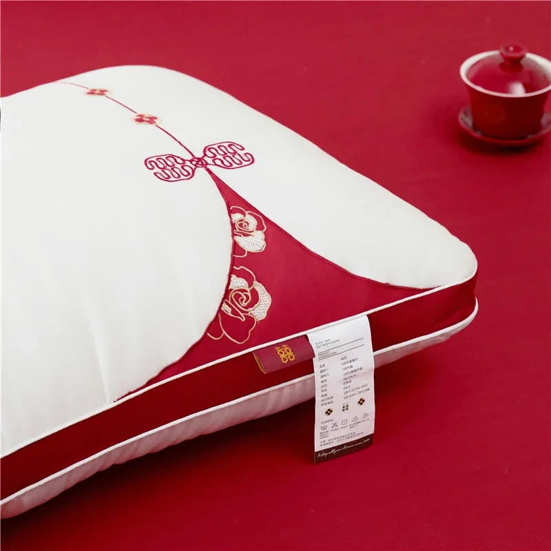 الصينية الفاخرة الزفاف فندق غرفة نوم مخدة ناعمة النوم العميق الرقبة دعم وسادة عنق الرحم الأساسية جودة نسيج القطن حماية #3