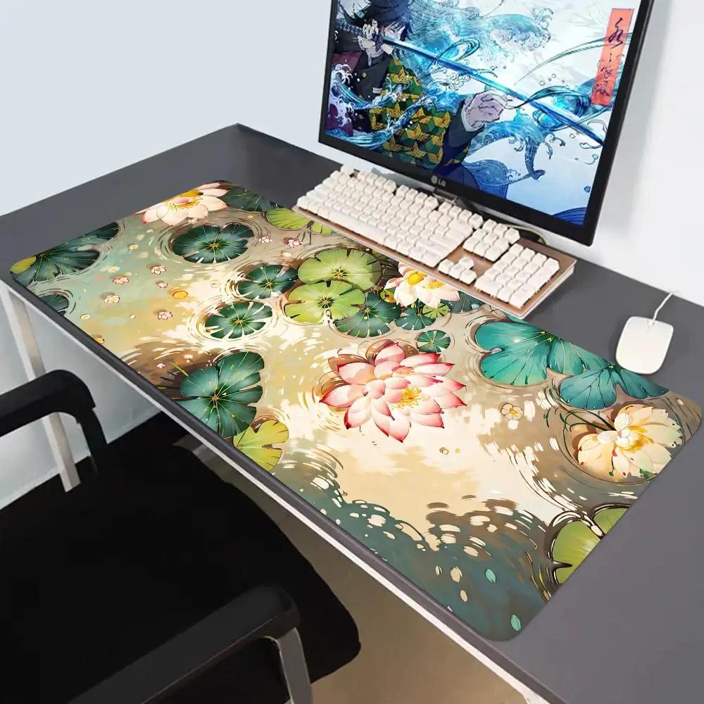 

Lotus Flower Mouse Pad Large E-sport Mouse Pads for Office Home Rubber Stitched Edge Natural Rubber Anti-Slip Office Mousepad