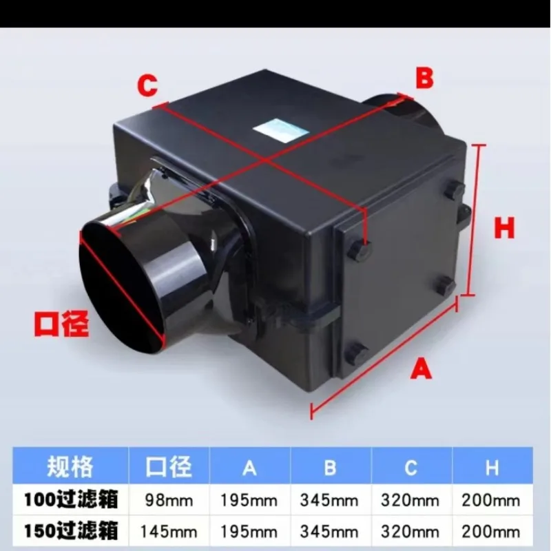 500m³/h Fresh Air Filter Box PM2.5 Pre-filter Duct Purifier with Dust Insect Mesh 100/150mm