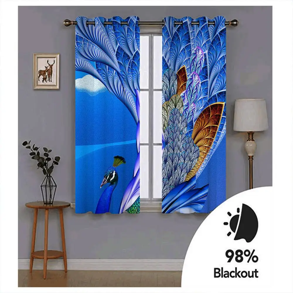 High quality custom 3d curtain fabric dark blue feather curtains Thick shading soundproof windproof curtain