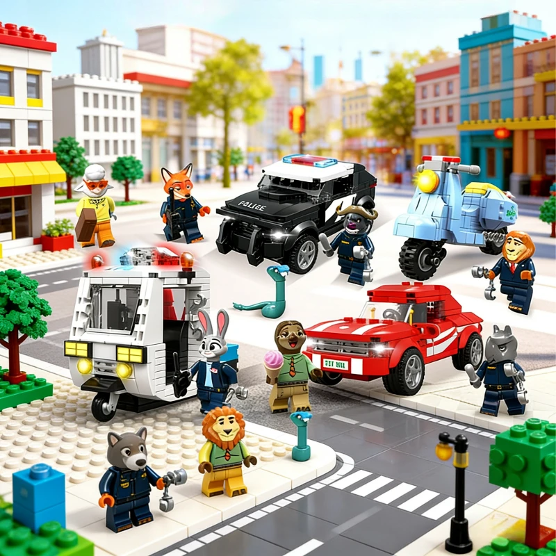 New Disney Anime Building Blocks Cartoon Zootopia 2 Judy Fox Nick Miniature Model Ornament Toy Adult Children Surprise Gift