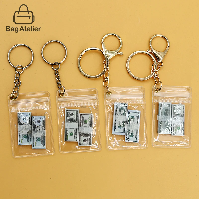 Dollar Bill กระเป๋า Charm พวงกุญแจ Mini Clear เหรียญเงินกระเป๋าพวงกุญแจที่ไม่ซ้ํากัน Handmade กระเป๋าเป้สะพายหลัง Charm จี้ของขวัญ