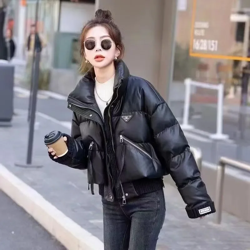 Chaqueta corta de algodón con cuello levantado para mujer, abrigo informal holgado, prendas de vestir exteriores, otoño e invierno, 2024