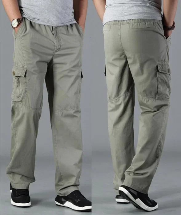 

spring Autumn Men safari style cargo pants pockets zipper plus size 6XL loose pants out door straight pants loose army green