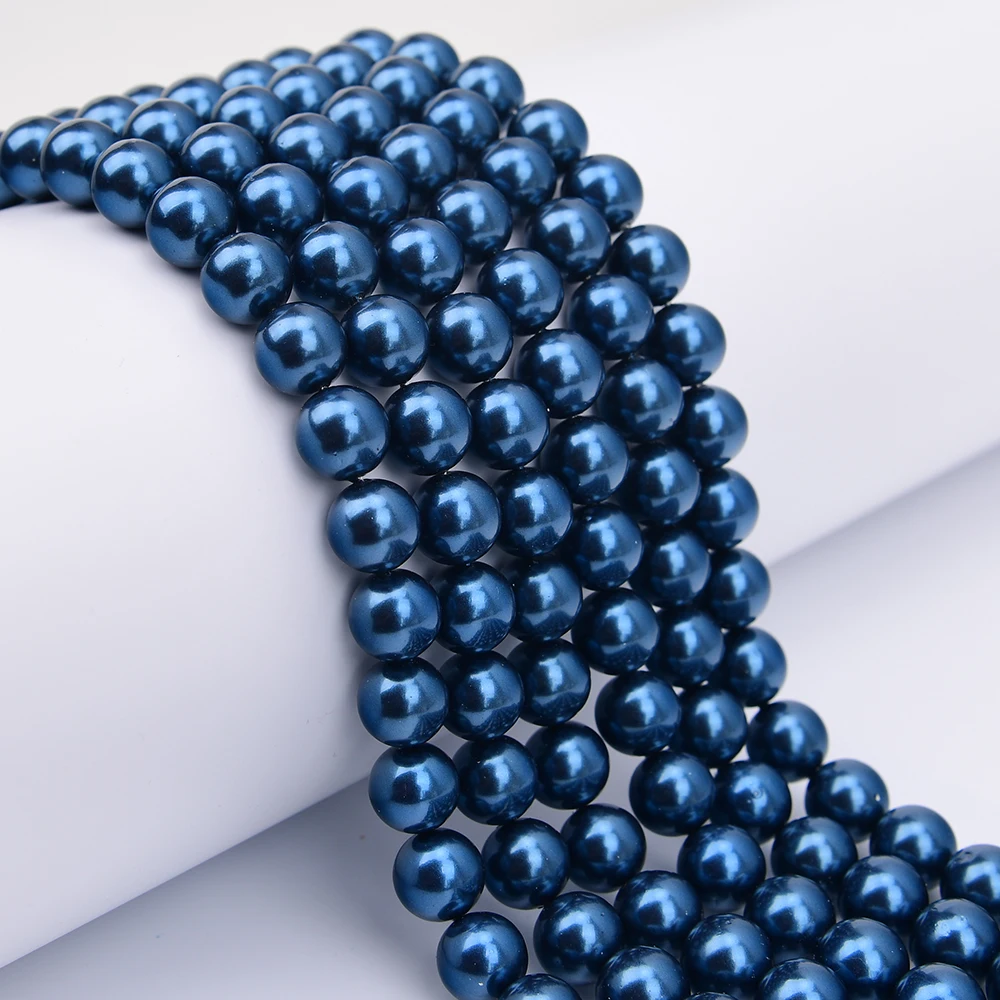 

APDGG 2 Strands 12mm Deep Blue Sea Shell Smooth Round Loose Beads Strand 15.5'' Jewelry Making DIY