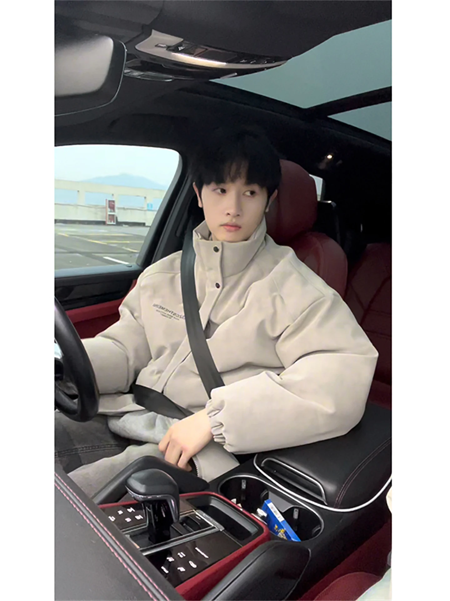 American Retro ort Thiened Stand Collar Men's down Jaet Faux Leather Coating Warm Outdoor Daily Wear Winter Coat