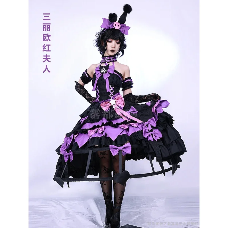 Bloody Queen Mary Costume Game Identity V Kuromi Cosplay Wig Black Lolita Gothic Long Dress Party Carnival Anime Role Play Suits