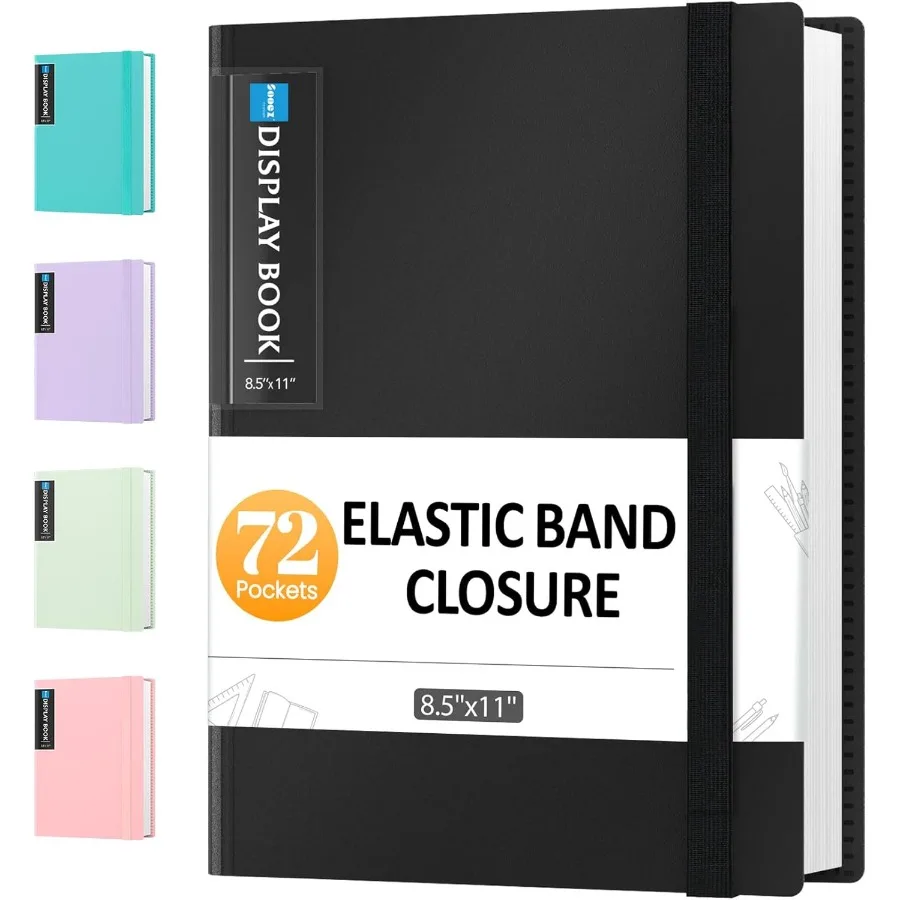 

72 Pocket Binder with Plastic Sleeves Elastic Band Large Capacity 8.5x11 Presentation Book Display 144 Pages Art Portfolio Docu