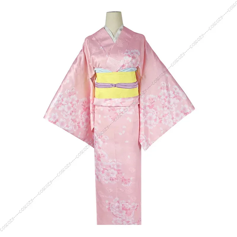 

dd12 Косплей Аниме My Happy Marriage Костюм с цветочным принтом Розовый Kinomo Miyo Saimori Косплей Парик Головной убор Se