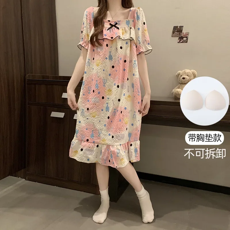 2026 Women Sleepdress Floral Print Nightdress Comfortable Summer Dress Nightgown Casual Cute  Lazy Long Nightdress Summer Pajama