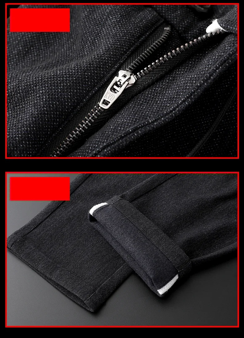 Hochwertige Herren-Herbst-Winter-Hose, Business-Stretch, Dick, Slim Fit, Arbeitshose mit Elastischem Bund, Gebürstet, Schwarz, Grau, Casual-Hose für Männer – Detail 17