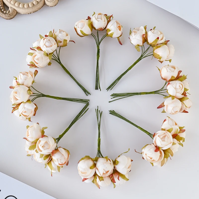 6 Stück Blumenstrauß mehrfarbige Seiden rosen Blumenstrauß Vasen für Wohnkultur Hochzeit dekorative Blumen Großhandel Weihnachts kranz Sammelalbum