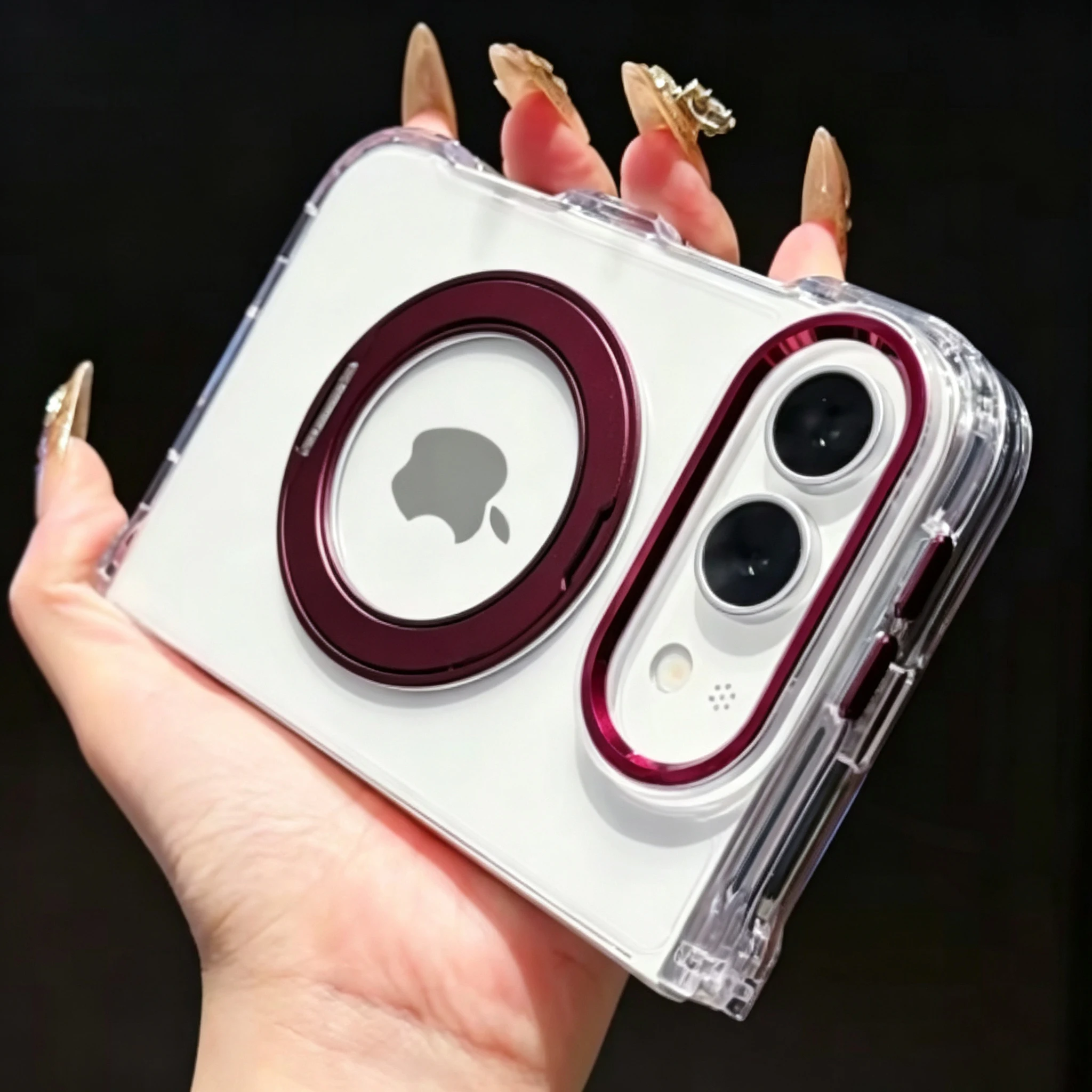 Etui do Apple iPhone Duo, do modelu z możliwością składania, kompatybilne z MagSafe, z magnetycznym, obrotowym o 360 stopni, podstawką i przezroczystą, akrylową osłoną.