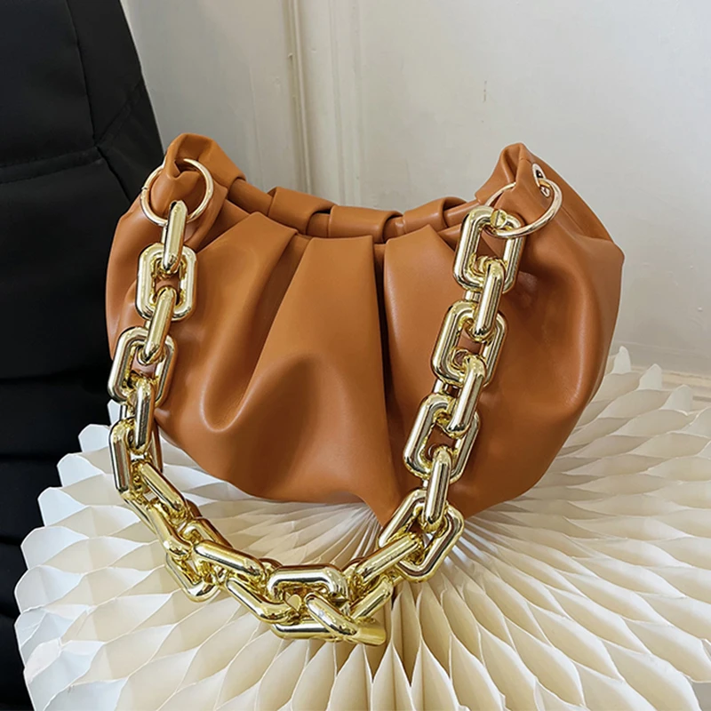 Luxury Thick Chain Shoulder Bag 2023 Fashion Underarm Dumpling Women\'s Bag Designer Handbag And Purse Female Pleated Cloud Bag