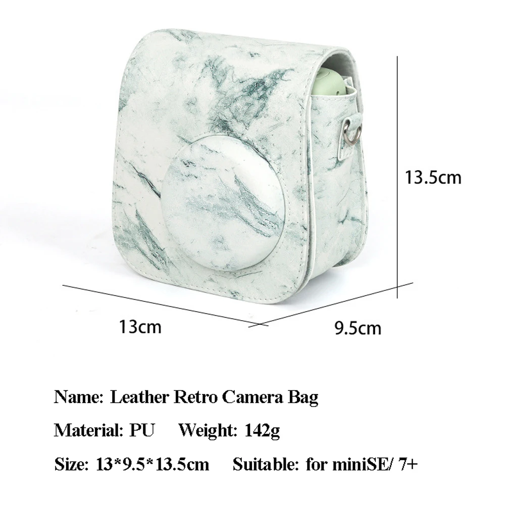 Funda de cuero PU portátil para Instax Mini SE/7 +, carcasa Universal con estampado de mármol para cámara, bolsa con correa de hombro para Mini SE/7 +