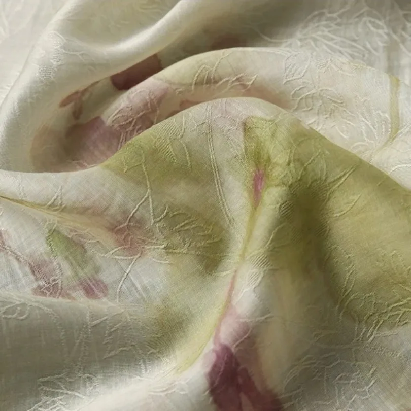 Ombre Blossom Branch Jacquard Digital Print Lyocell Fabric New Chinese National Style Hanfu Qipao Designer Clothing Fabric