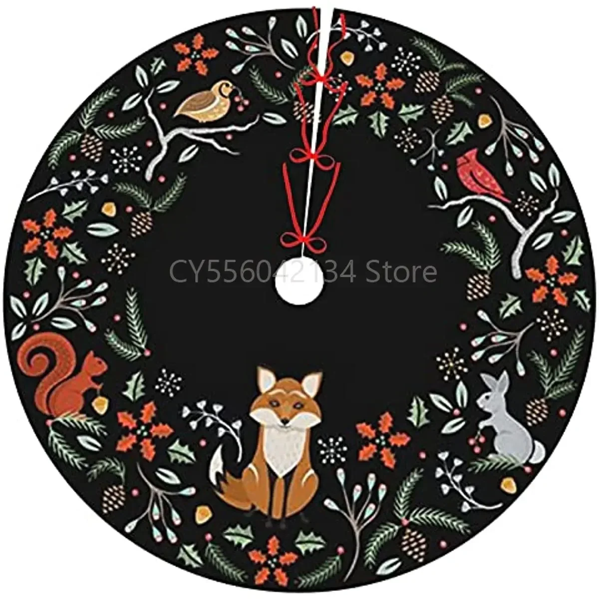 Christmas Tree Skirt 30 Inch Woodland Wreath Holiday Decorations for Festive Party Indoor Outdoor Xmas Ornaments