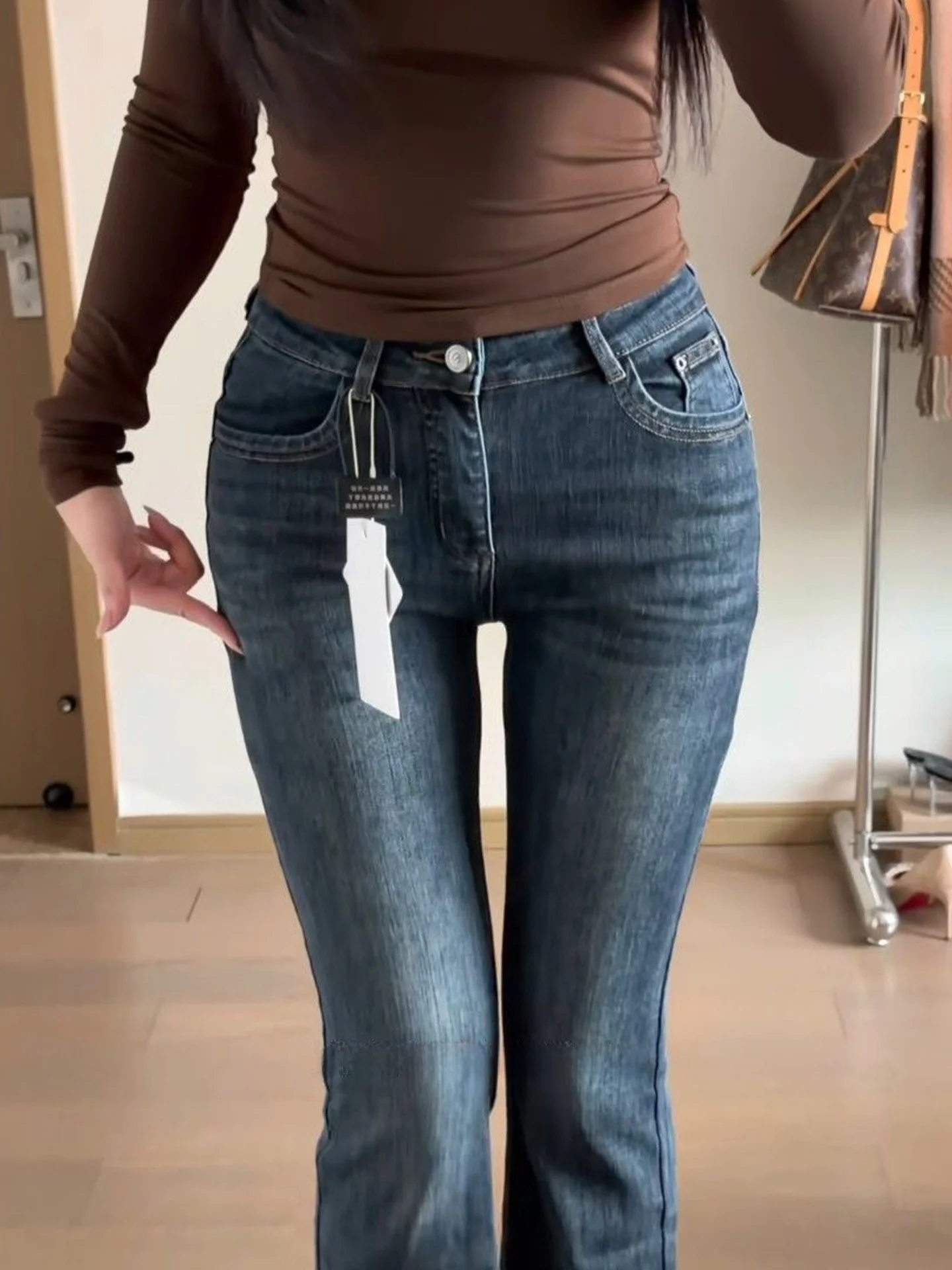 

American Style High Waist Slim Fit Bell Bottom Jeans Women's Summer New Stretchy Long Pants Bootcut Denim Trousers