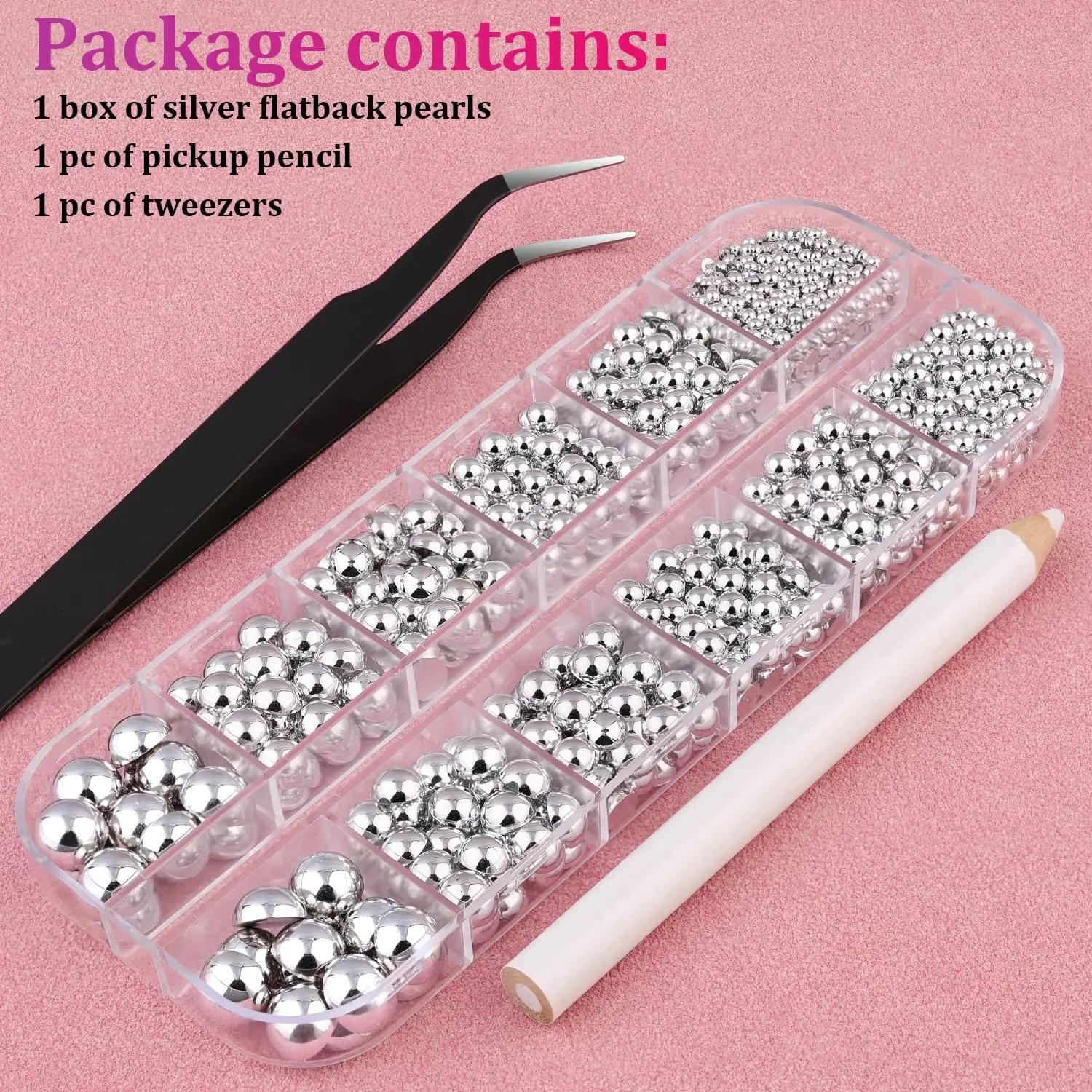 12 griglia/scatola 3D argento semicircolare perle decorazione unghie artistiche 6 dimensioni 2/3/4/5/6/8mm perline flatback parti per unghie punk argento kit per unghie