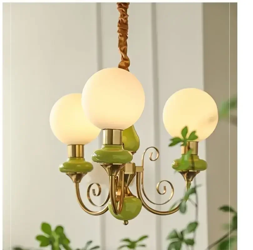 Vintage style bedroom chandelier fruit green pastoral cream style homestay restaurant lighting fixtures