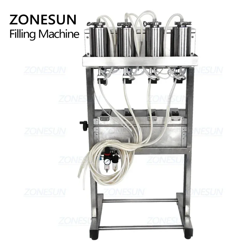 

ZONESUN ZS-G400 4 Heads Vacuum Liquid Perfume Milk Eyewash Cosmetics Beverage Pneumatic Filler Bottle Filling Machine Equipment
