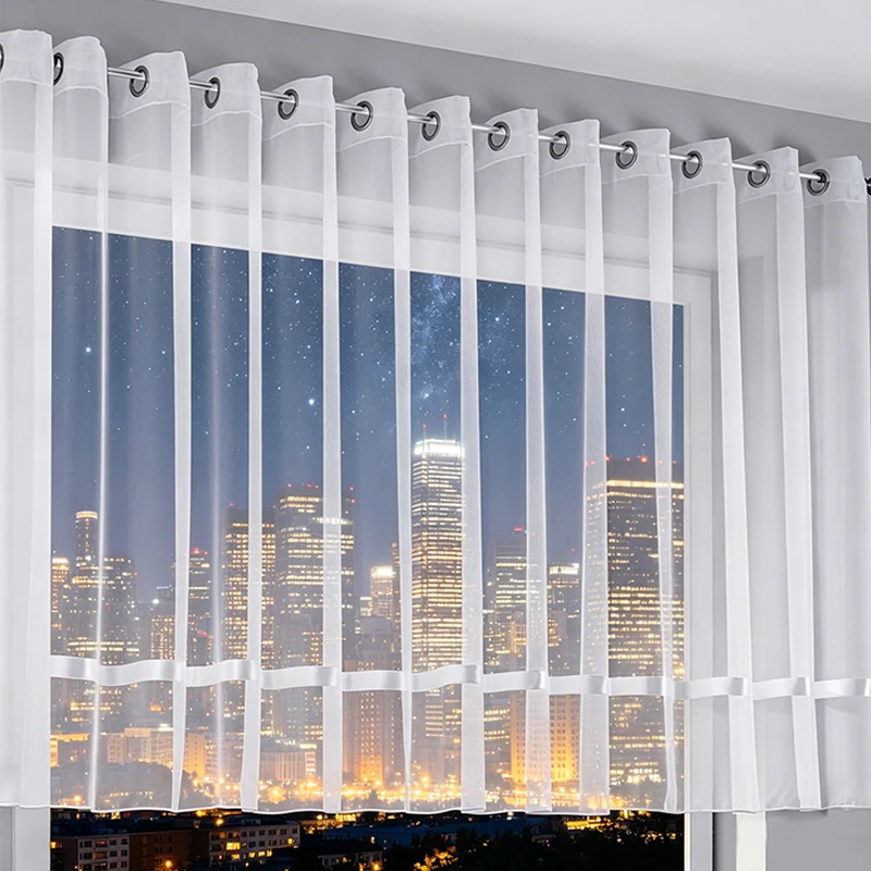 Cortina de Voile para Ventana de Hogar, Cortina Blanca para Cocina con Cinta Decorativa, Cortina Transparente para Puerta